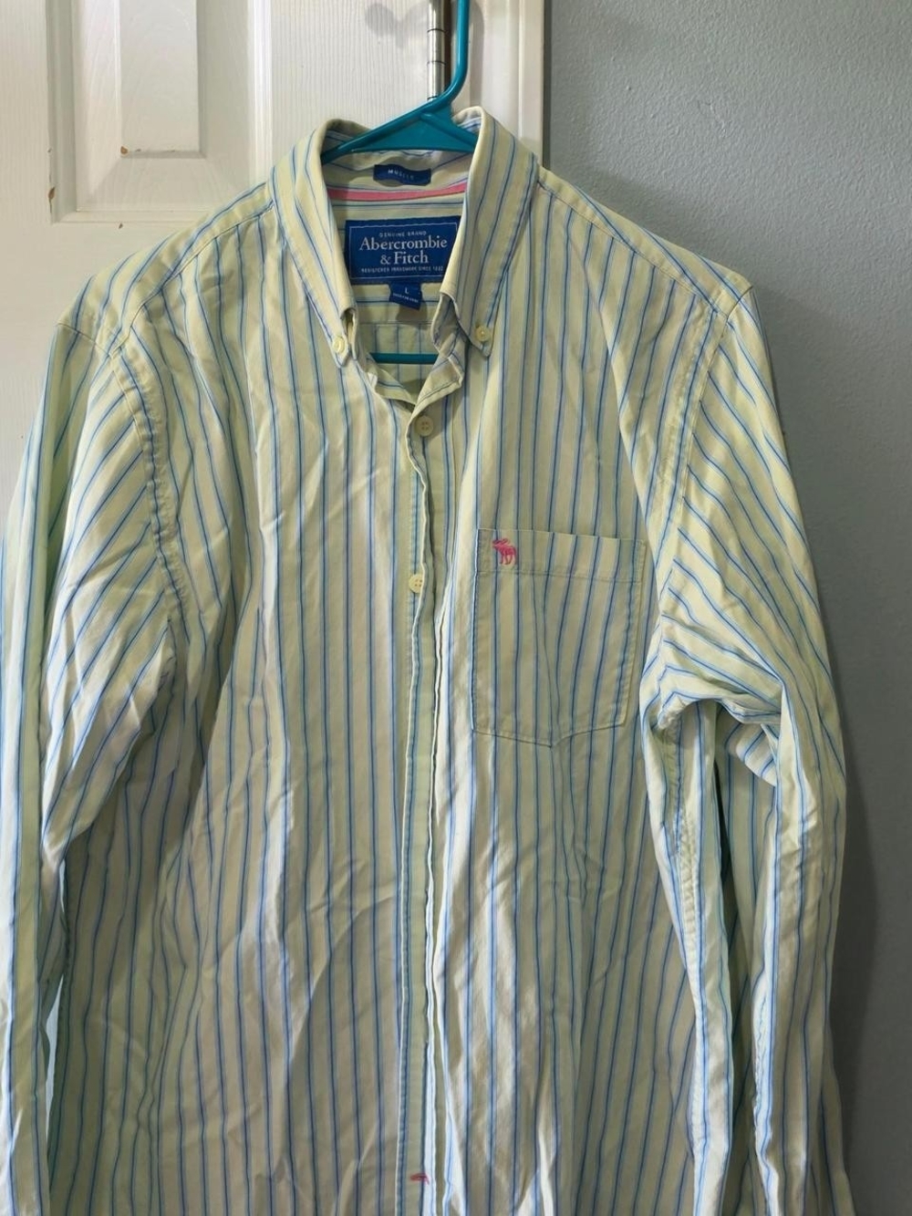 Abercrombie & Fitch Pale Yellow Shirt with Blue Stripes